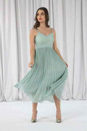 Strappy Pleated Lace Dress Double Second